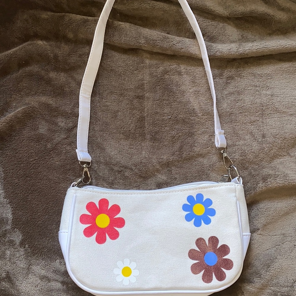White and floral purse